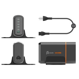 j5create JUP67380 380 W AC Adapter - 1 Pack - Universal Adapter - 5 USB Type-C - For MacBook, iPhone, Mobile Device, iPad 