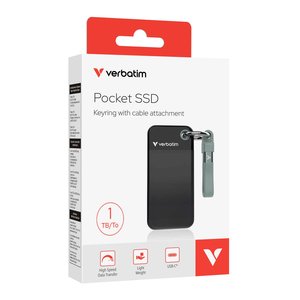 Verbatim Pocket 1 TB Portable Rugged Solid State Drive - M.2 External - Black, Grey - Desktop PC, Notebook, iPhone, MAC De