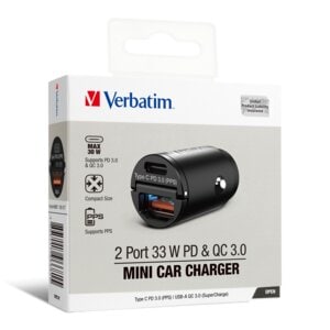 VERBATIM CAR CHARGER 30W 2 PORTS PD QC MINI - BLACK