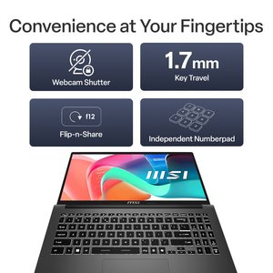 Modern 15 F1MG - 15.6in FHD IPS - Intel Core 5 120U - 16GB8GBx2 RAM DDR4 -512GB NVMe SSD - WiFi 6E AX211 - 3cell 456.Whr -