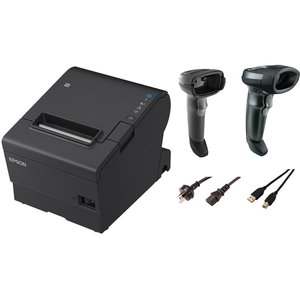 EPSON POS Bulk x50 TM-T88VII-612 Desktop Direct Thermal Printer + x50 LI2208-SR Black with Stand USB KIT + x25 DS2208-SR B