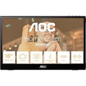AOC 16T20 15.6in 60Hz FHD IPS Portable Monitor 1920x1080 16:9 5ms 50m:1 Samrt Contrast 230 Nits Mini HDMI/USB-C HDR SPK Tilt