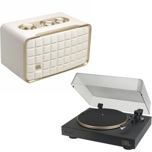 JBL Authentics 200 Speaker (White) + Spinner BT Turntable (Black/Gold) Bundle