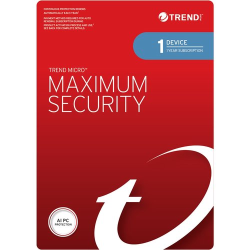 Trend Micro Maximum Security - 1 Device - 1 Year Subscription - Auto Renew (For Individual Resale) - For Mac, PC, Android 