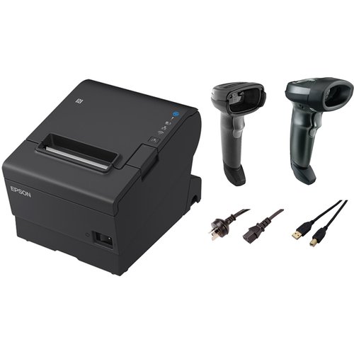 EPSON POS Bulk x50 TM-T88VII-612 Desktop Direct Thermal Printer + x50 LI2208-SR Black with Stand USB KIT + x25 DS2208-SR B