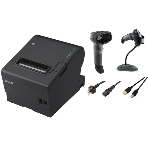 EPSON POS Bulk x50 TM-T88VII-612 Desktop Direct Thermal Printer -x25 LI2208-SR Black with Stand USB KIT + x25 DS2208-SR BL
