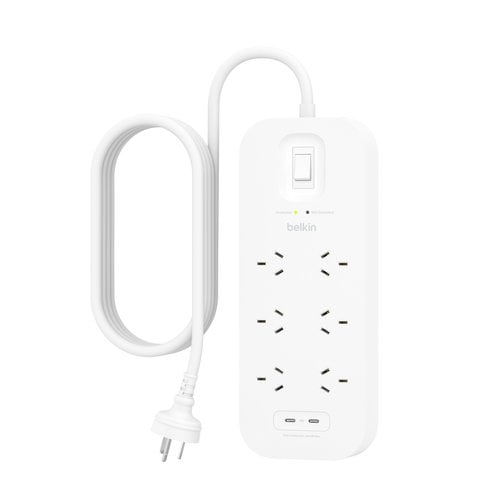 6-Outlet Surge Protector with Dual USB-C 30W PPS 2m Cord