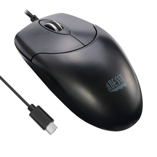 Adesso iMouse M6-TAA Full-size Mouse - USB Type C - Optical - 3 Button(s) - Black - TAA Compliant - Cable - 1000 dpi - Scr