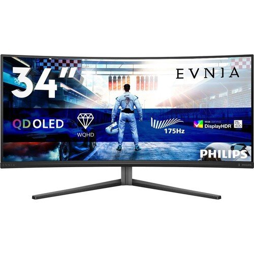 PHILIPS EVNIA 34M2C6500 34IN WQHD�3440x1440 0.03MS 175Hz�QDOLED�Gaming Monitor�HDMI DP 3.5mm Jack Audio-out VESA HAS HDR10
