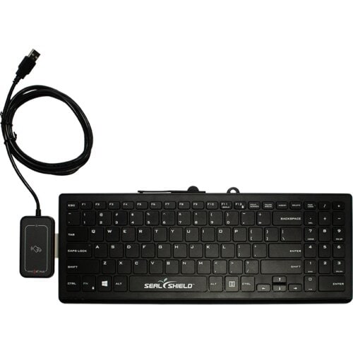 Black Cleanwipe Pro Black Keyboard - RDR-80032BKU-V2 WAVE ID Plus Mini V3 iClass ID/SE/SEOS USB SDK Reader - Left Side w/C