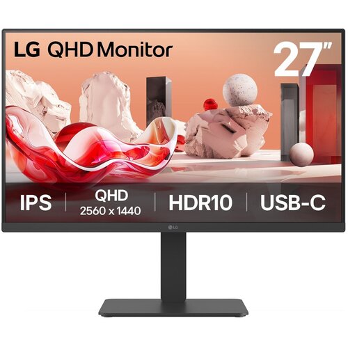 LG 27BA65QB-B 27IN QHD 2560x1440 IPS MONITOR HDMI DP USB-C RJ45 HAS PIVOT KVM SPK VESA 3 YEARS WARRANTY