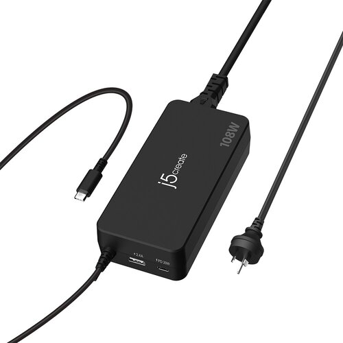 j5create JUP34108 AC Adapter - 1 Pack - Universal Adapter - 1 USB - 2 USB Type-C - For Notebook, Smartphone, Tablet PC, iP