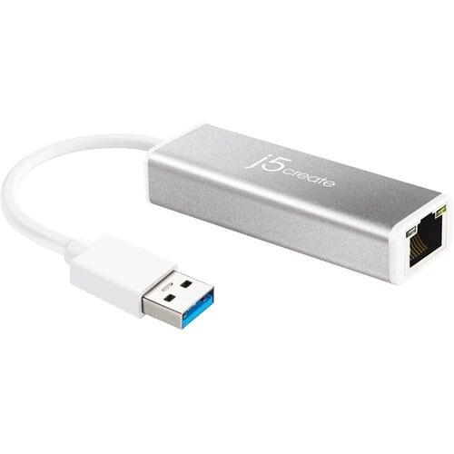 j5create JUE130 Gigabit Ethernet Adapter for Notebook, MacBook, Ultrabook - 10/100/1000Base-T, 100Base-TX - Silver - USB 3