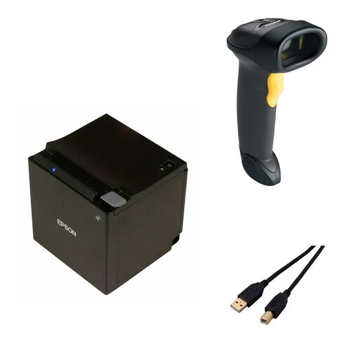 TM-M30III MOBILE POS DIRECT THERMAL PRINTER + LS2208 BLACK WITH STAND USB KIT