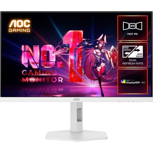 AOC U27G4/WS Gaming Monitor - 27" Fast IPS - UHD 160Hz/FHD 320Hz Dual Mode - 0.3ms MPRT - HDR400 - HDMI 2.1, DP 1.4 - G-Sy