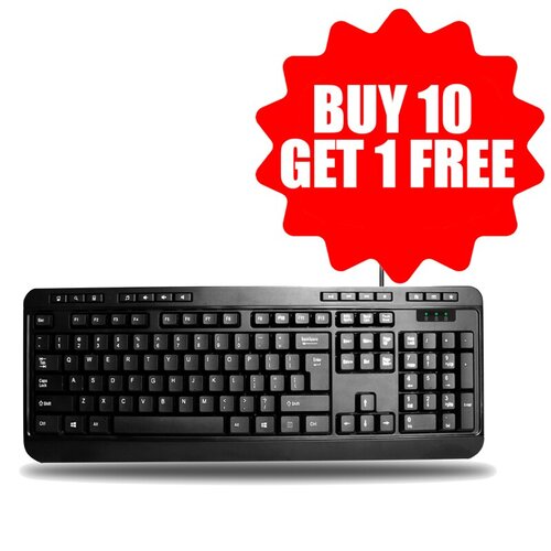 Spill Resistant Desktop Desktop Multimedia Keyboard (USB) - Buy 10 Get 1 FREE