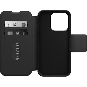 OtterBox Strada Carrying Case (Folio) Apple iPhone 15 Pro Smartphone, Card, Cash - Shadow Black - Drop Resistant - Genuine
