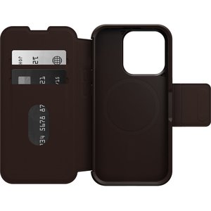 OtterBox Strada Carrying Case (Folio) Apple iPhone 15 Pro Smartphone, Cash, Card - Espresso Brown - Drop Resistant - Genui