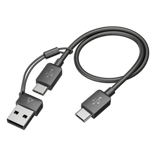 Poly Voyager Focus 2 USB-C-C Headset +USB-C/A Adapter - Siri, Google Assistant - Stereo - USB Type C - Wired/Wireless - Bl