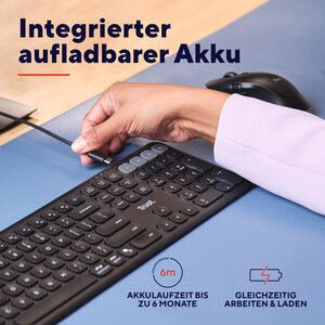Trust Vaiya Tastatur - Full-size - Kabel/Kabellos Konnektivität - USB 3.0 Typ C Schnittstelle - Deutsch - Schwarz - Schere