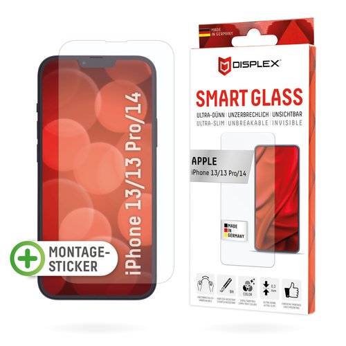 DISPLEX Smart Glass (9H) für Apple iPhone 13/13 Pro/14, Montagesticker, unzerbrechlich