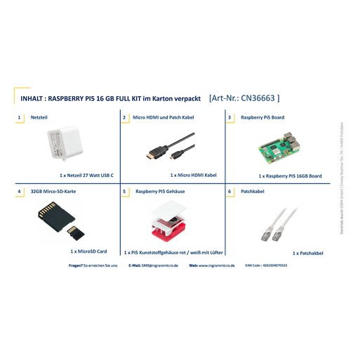 RASPBERRY PI5 - 16GB - FULL KIT - WEISS / ROT