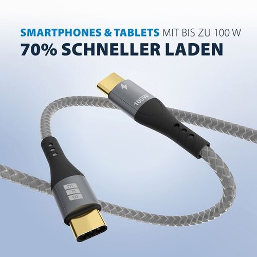 05M USB-C CABLE 100W PD E-MARK GRAY BRAIDED GOLD PD 3.0 5A