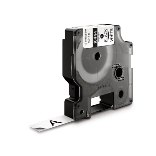 RHINO TAPE VINYL 12MM/5.5M BLACK ON WHITE