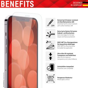 DISPLEX Panzerglas (10H, 2D) für Apple iPhone 12/12 Pro, Eco-Montagerahmen, kratzer-resistent