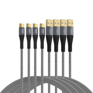 SET-1 USB A-C CABLE 60W QC 3A 05M+1M+2M+3M GRAY BRAIDED GOLD