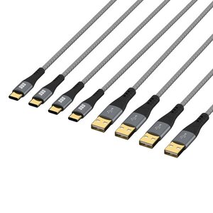 SET-1 USB A-C CABLE 60W QC 3A 05M+1M+2M+3M GRAY BRAIDED GOLD