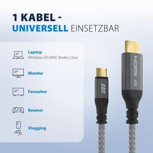 EFB Elektronik USB-HDMI-00001. Kabellänge: 1,8 m, Anschluss 1: USB Typ-C, Anschluss 2: HDMI. Stecker 1 Abmessungen (BxTxH)