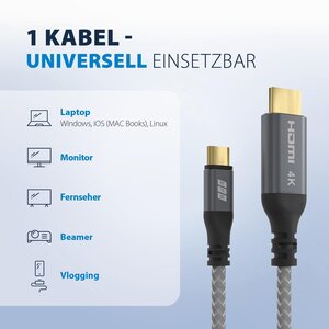 EFB Elektronik USB-HDMI-00001. Kabellänge: 1,8 m, Anschluss 1: USB Typ-C, Anschluss 2: HDMI. Stecker 1 Abmessungen (BxTxH)