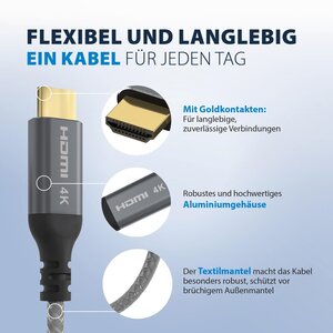 EFB Elektronik USB-HDMI-00001. Kabellänge: 1,8 m, Anschluss 1: USB Typ-C, Anschluss 2: HDMI. Stecker 1 Abmessungen (BxTxH)