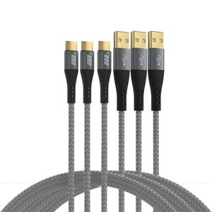 SET-4 USB A-C CABLE 60W QC 3A 3X2M GRAY BRAIDED GOLD CONTACTS