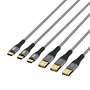 SET-4 USB A-C CABLE 60W QC 3A 3X2M GRAY BRAIDED GOLD CONTACTS