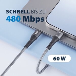 SET-5 USB A-C CABLE 60W QC 3A 2X3M GRAY BRAIDED GOLD CONTACTS