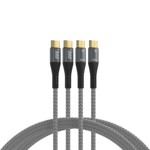 SET-1 USBC CABLE 100W PD E-MARK 2X1M GRAY BRAIDED GOLD PD3.0 5A