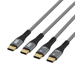 SET-1 USBC CABLE 100W PD E-MARK 2X1M GRAY BRAIDED GOLD PD3.0 5A