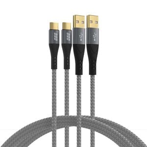 SET-2 USB A-C CABLE 60W QC 3A 2X1M GRAY BRAIDED GOLD CONTACTS
