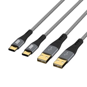 SET-2 USB A-C CABLE 60W QC 3A 2X1M GRAY BRAIDED GOLD CONTACTS