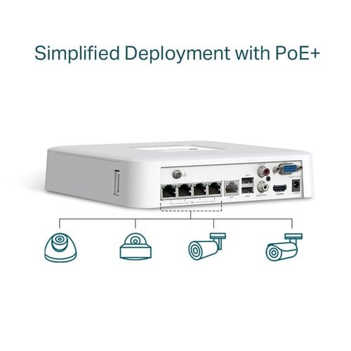 TP-Link VIGI VIGI NVR1104H-4P 4 Kanäle Kabel Videoüberwachungsstation - Netzwerk-Videorekorder - HDMI - 4K Aufnahme