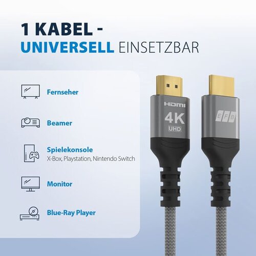 EFB Elektronik HDMI-20-00003. Kabellänge: 2 m, Anschluss 1: HDMI Typ A (Standard), Steckverbinder 1 Geschlecht: Stecker, A