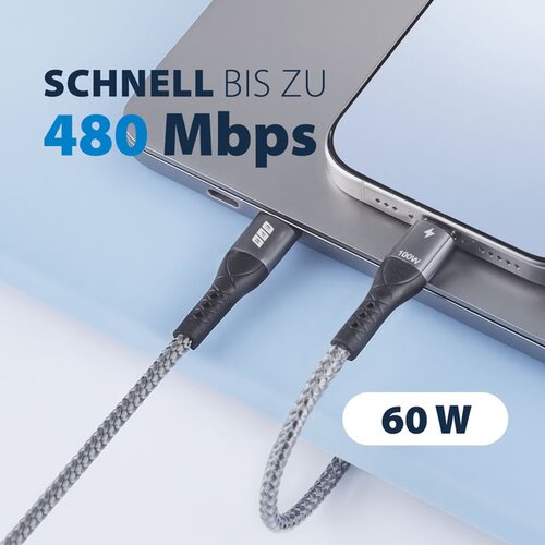 SET-4 USB A-C CABLE 60W QC 3A 3X2M GRAY BRAIDED GOLD CONTACTS