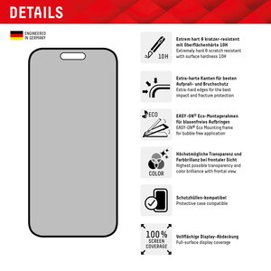 DISPLEX Privacy Glas für Apple iPhone 15/15 Pro