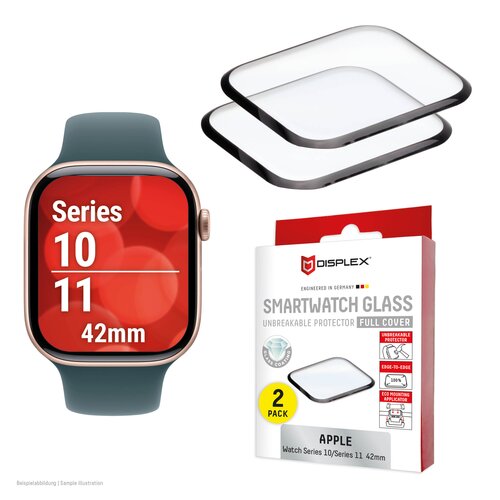 DISPLEX Full Cover Schutzfolie Apple Watch 11/10 (42mm), 2 Stück