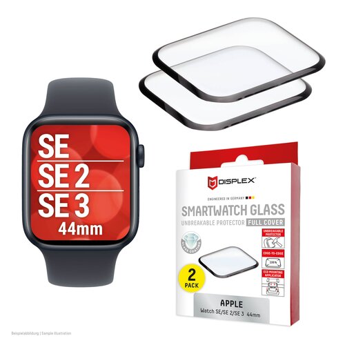 DISPLEX Full Cover Schutzfolie Apple Watch SE3/SE2/SE (44mm), 2 Stück