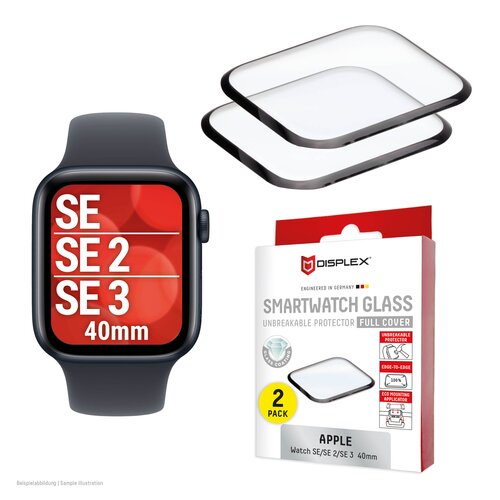 DISPLEX Full Cover Schutzfolie Apple Watch SE3/SE2/SE (40mm), 2 Stück