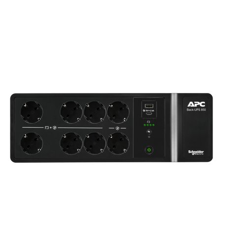 APC Back-UPS, 850VA/520W Boden-/Wandmontage, 230V, 8x CEE 7/3 Schuko-Steckdosen, USB Typ A+C Ports, vom Benutzer austausch