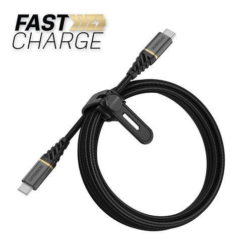OtterBox Cable PREMIUM tressé et renforcé USB C vers USB C - résiste à plus de 10 000 pliages - 2M - noir